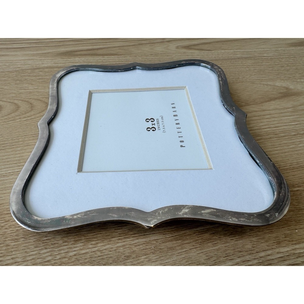 Pottery Barn Silver Tone Curved Scalloped Metal Picture Frame 3x3 Photo - Picture 3 of 7